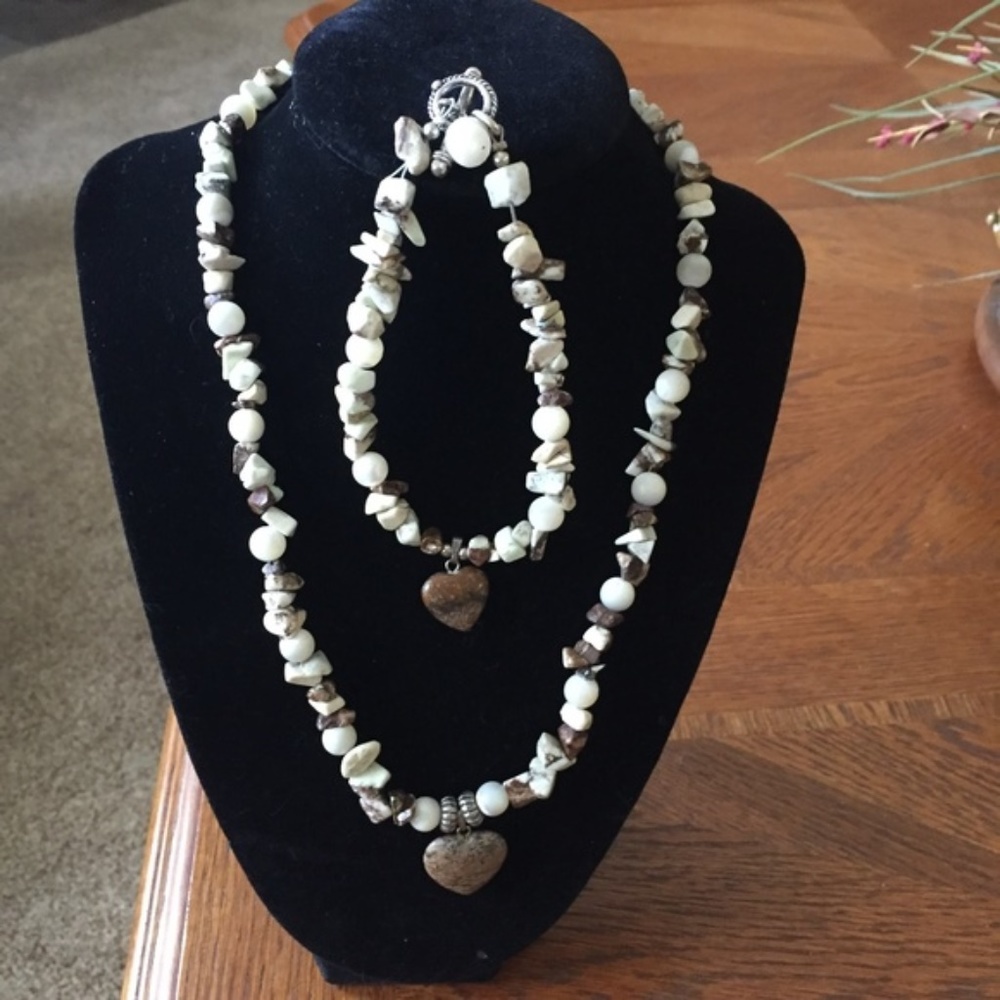 Heart stone necklace/ bracelet combo